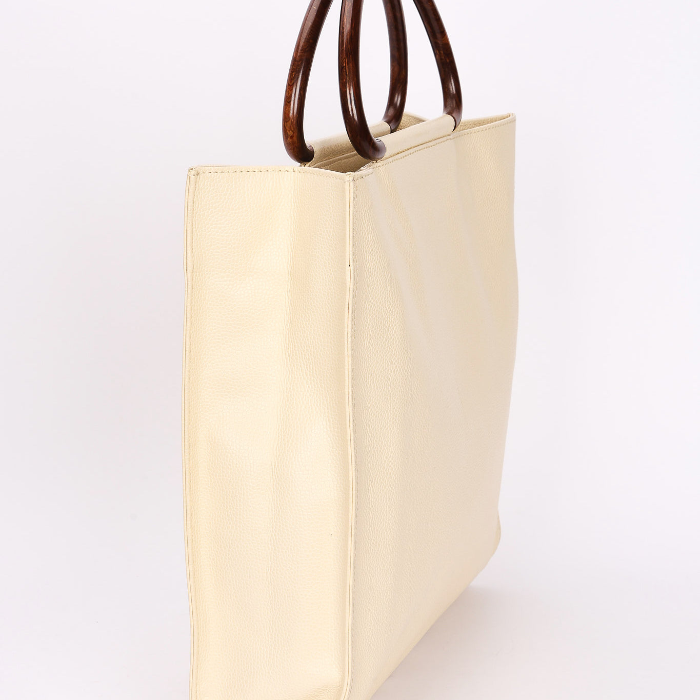 Chanel Wooden Top Handle Tote Cream Caviar 2002