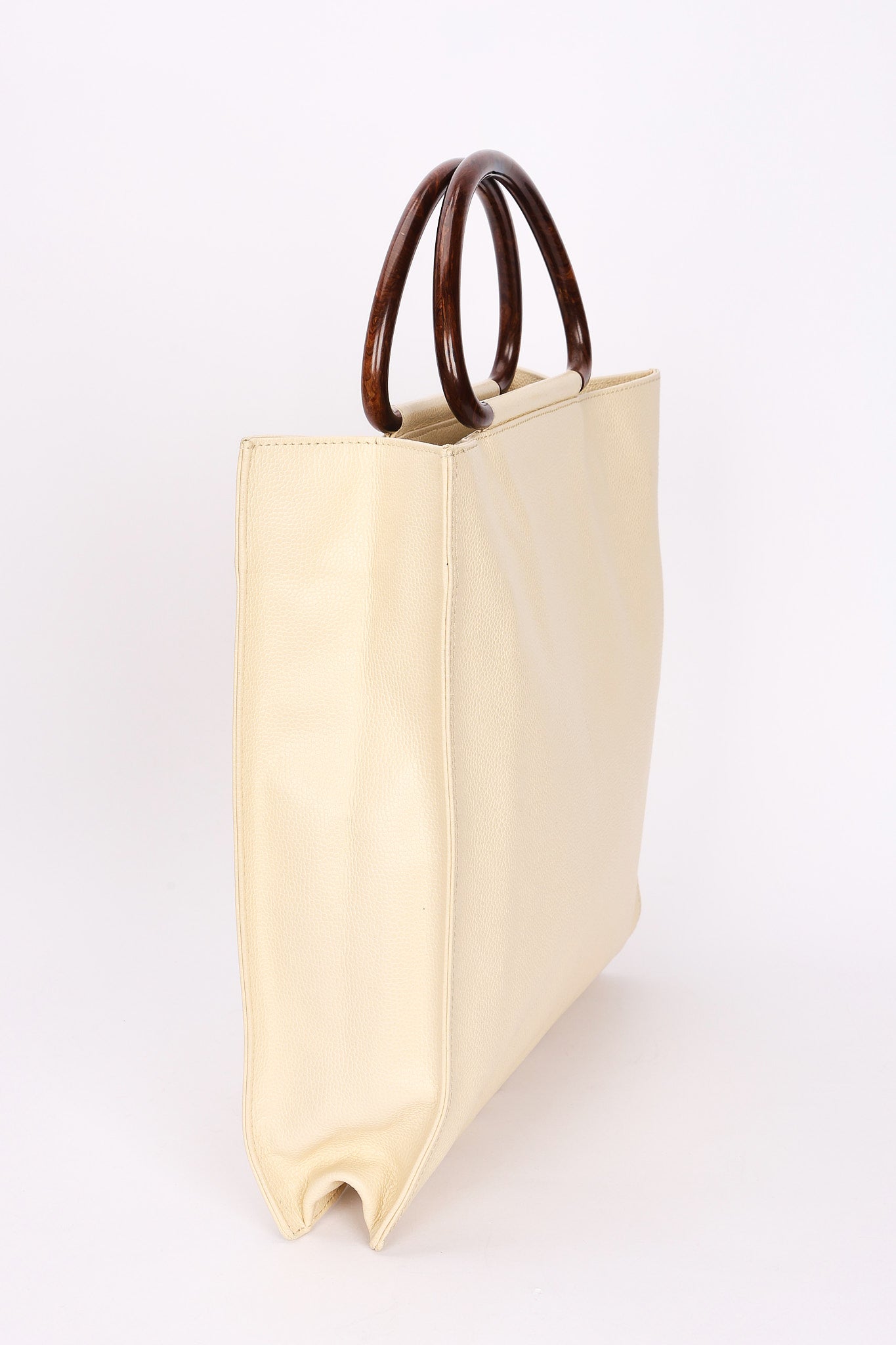 Chanel Wooden Top Handle Tote Cream Caviar 2002