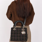 Dior Multicolor Beaded Medium Lady Black Satin