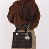 Dior Multicolor Beaded Medium Lady Black Satin