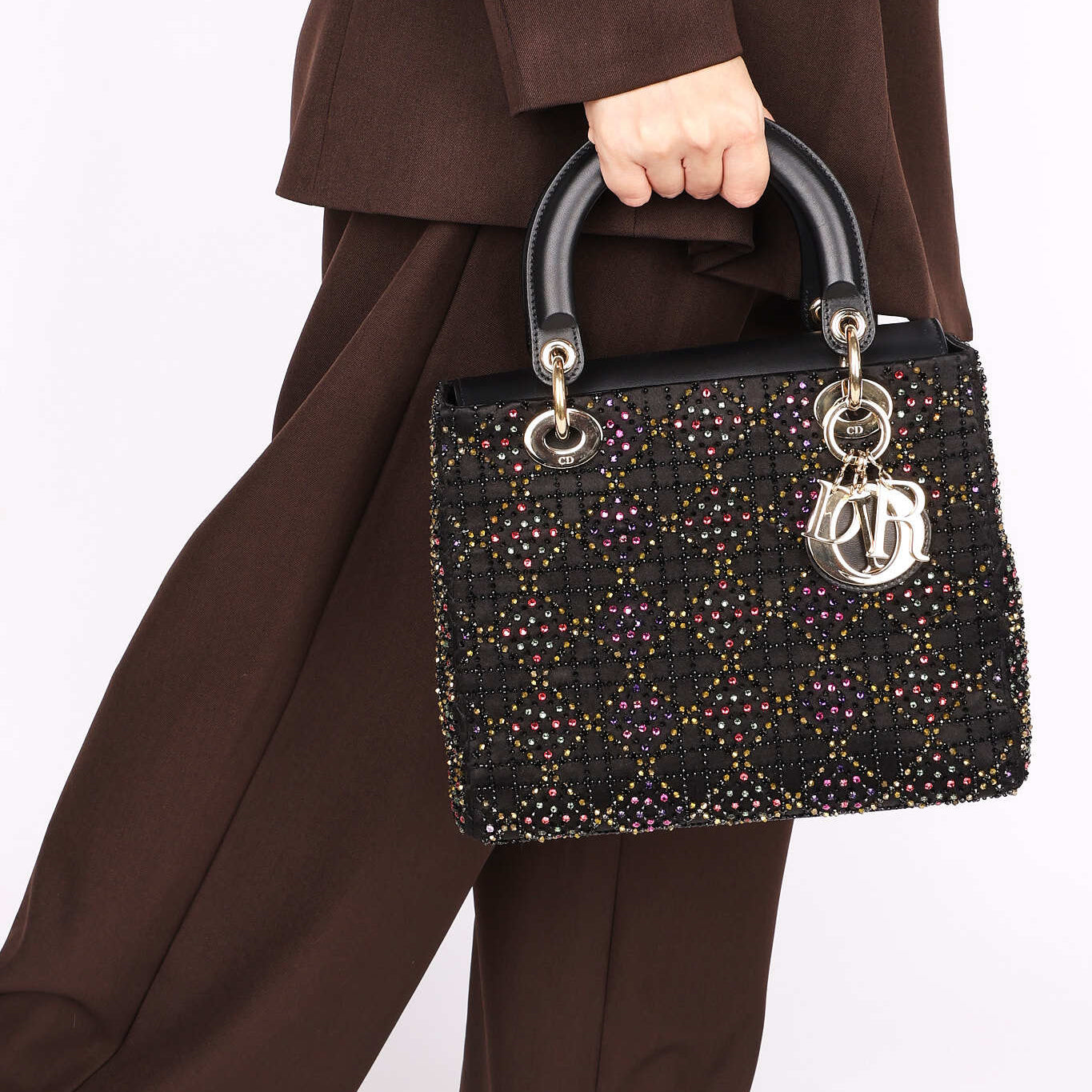 Dior Multicolor Crystal Beaded Medium Lady Black Satin 2023