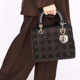 Dior Multicolor Crystal Beaded Medium Lady Black Satin 2023