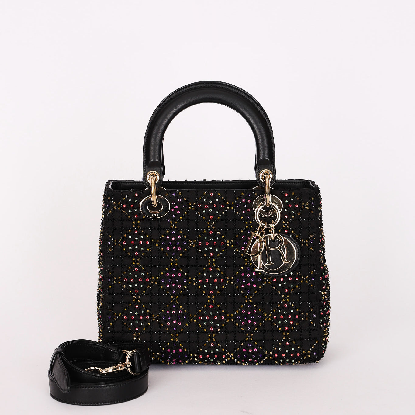 Dior Multicolor Beaded Medium Lady Black Satin