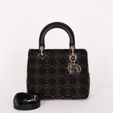 Dior Multicolor Beaded Medium Lady Black Satin