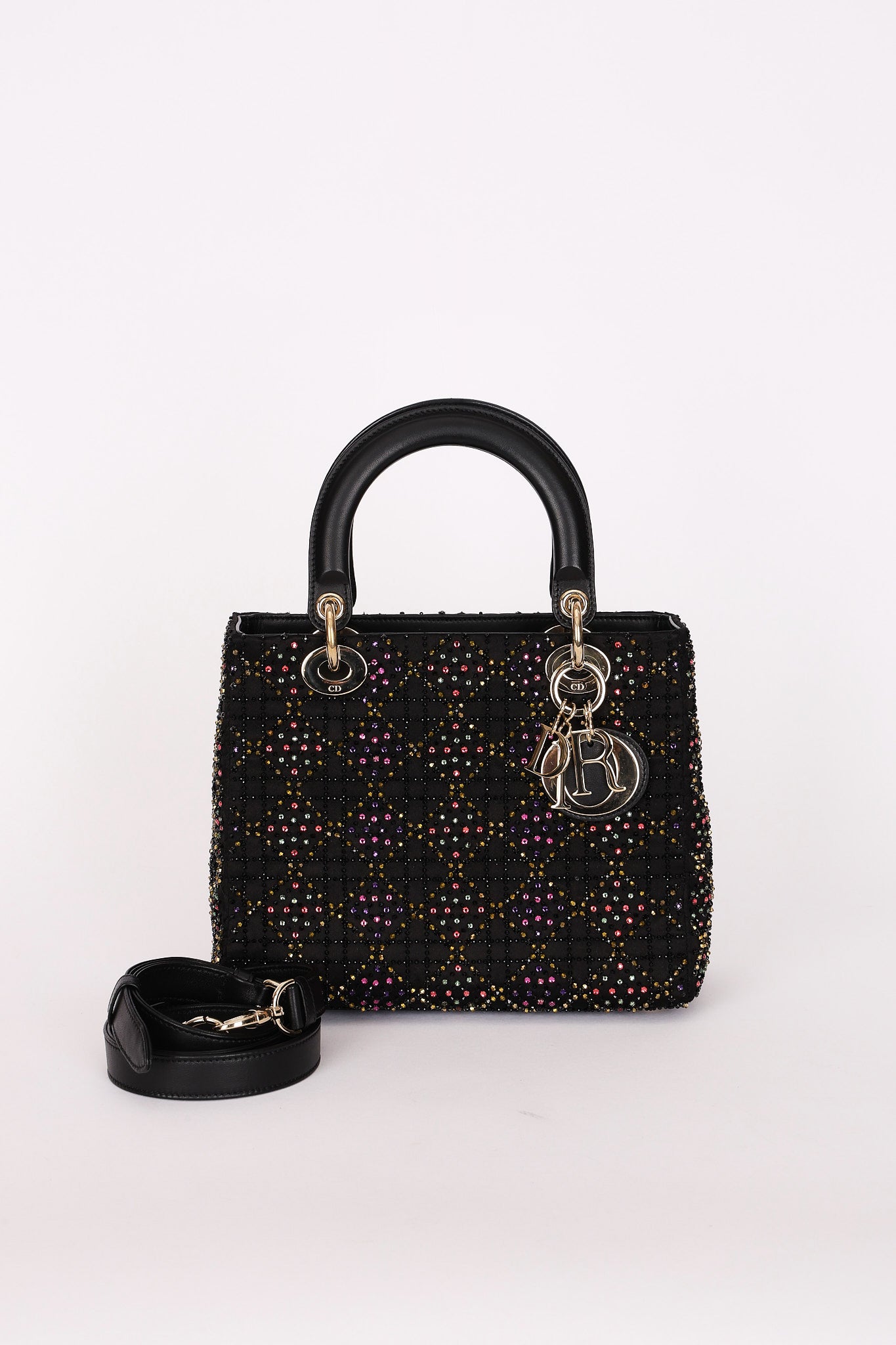 Dior Multicolor Beaded Medium Lady Black Satin