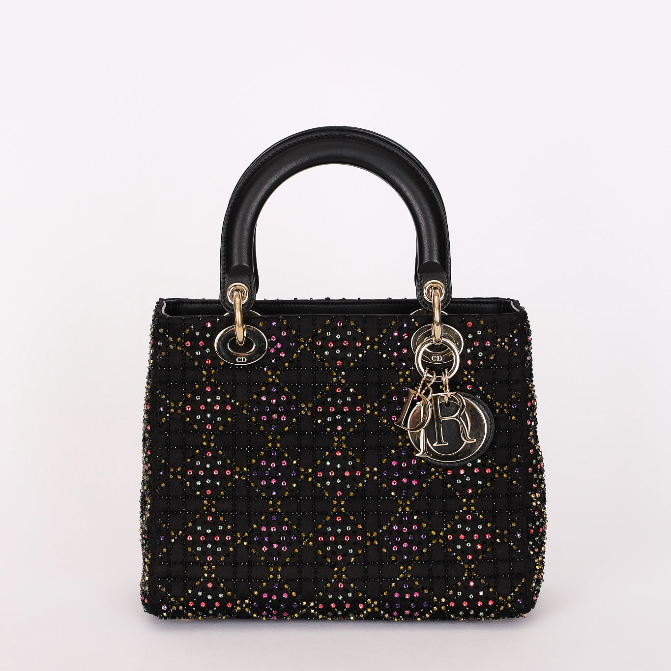 Dior Multicolor Beaded Medium Lady Black Satin