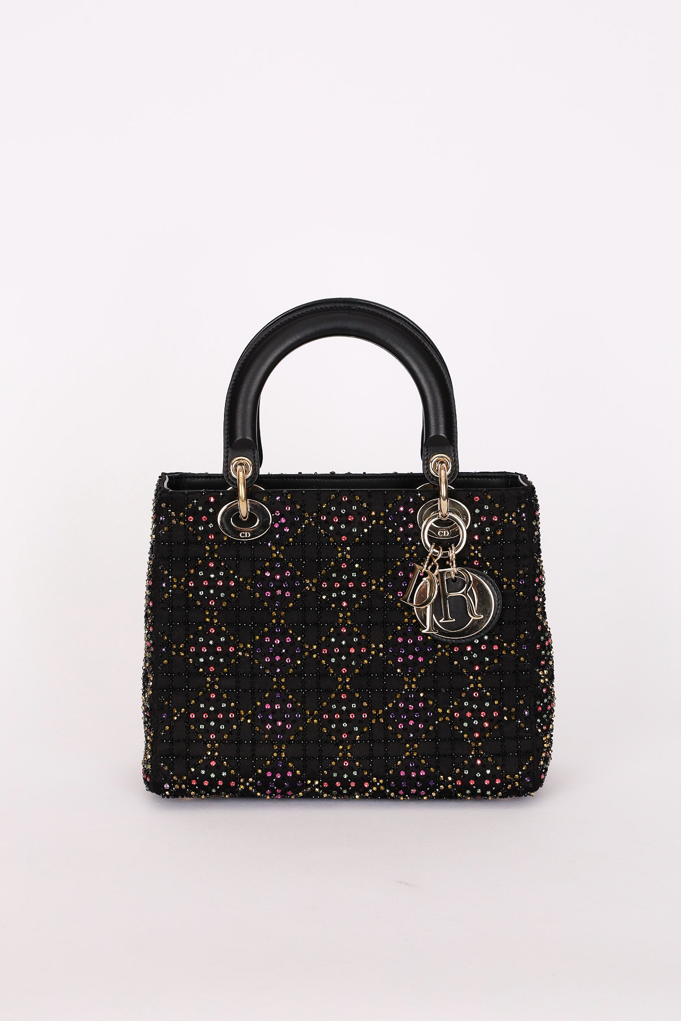 Dior Multicolor Beaded Medium Lady Black Satin