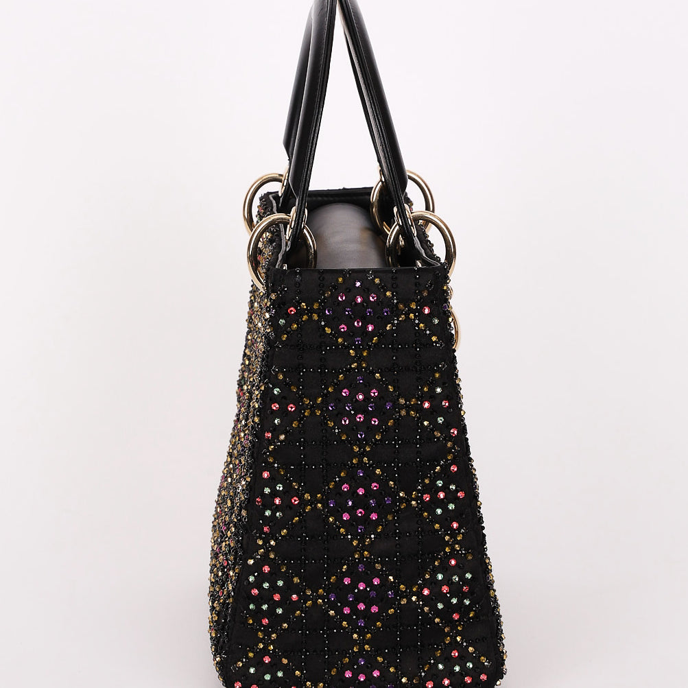 Dior Multicolor Beaded Medium Lady Black Satin