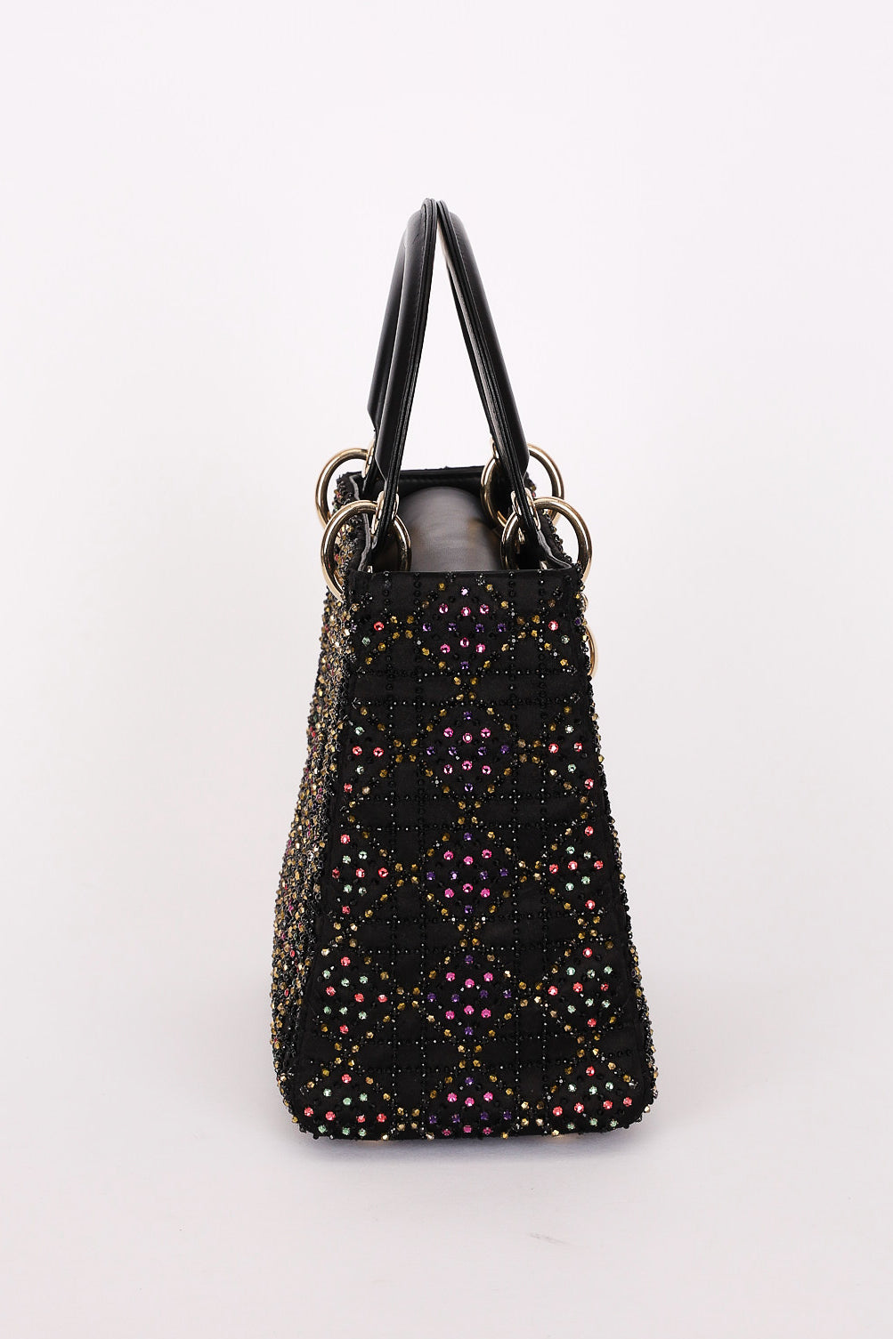 Dior Multicolor Beaded Medium Lady Black Satin