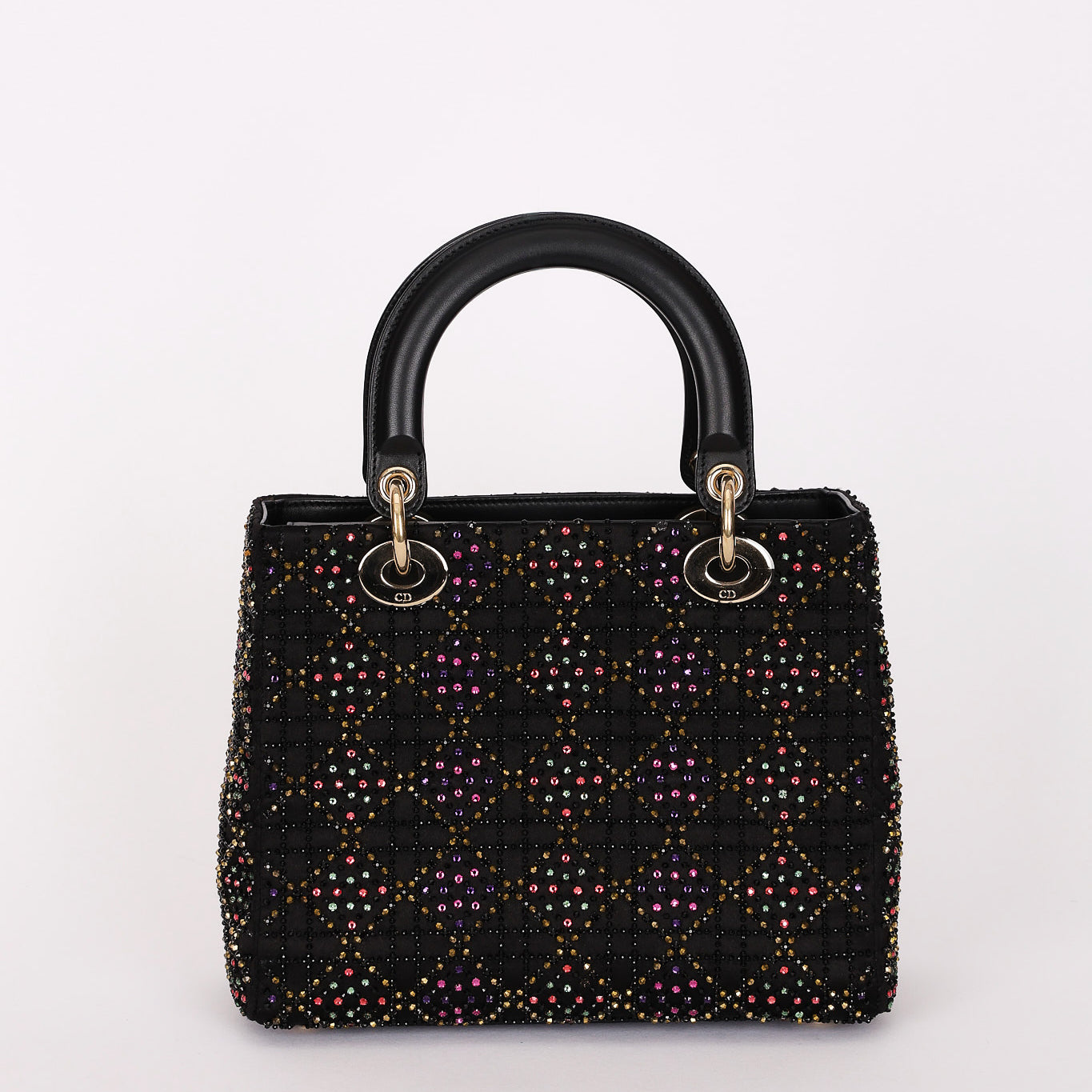 Dior Multicolor Beaded Medium Lady Black Satin