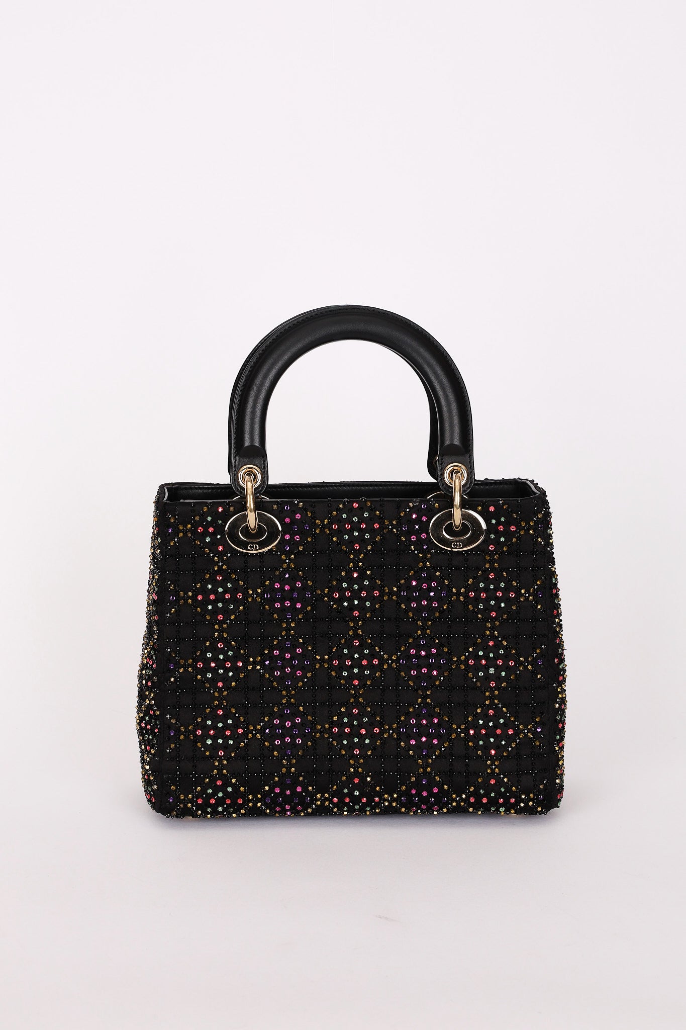 Dior Multicolor Beaded Medium Lady Black Satin
