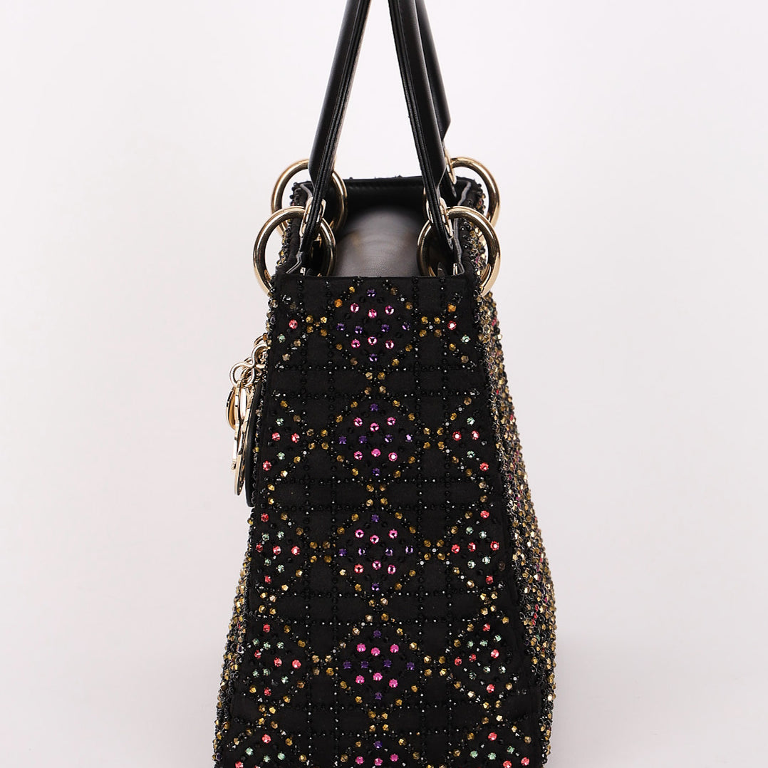 Dior Multicolor Beaded Medium Lady Black Satin