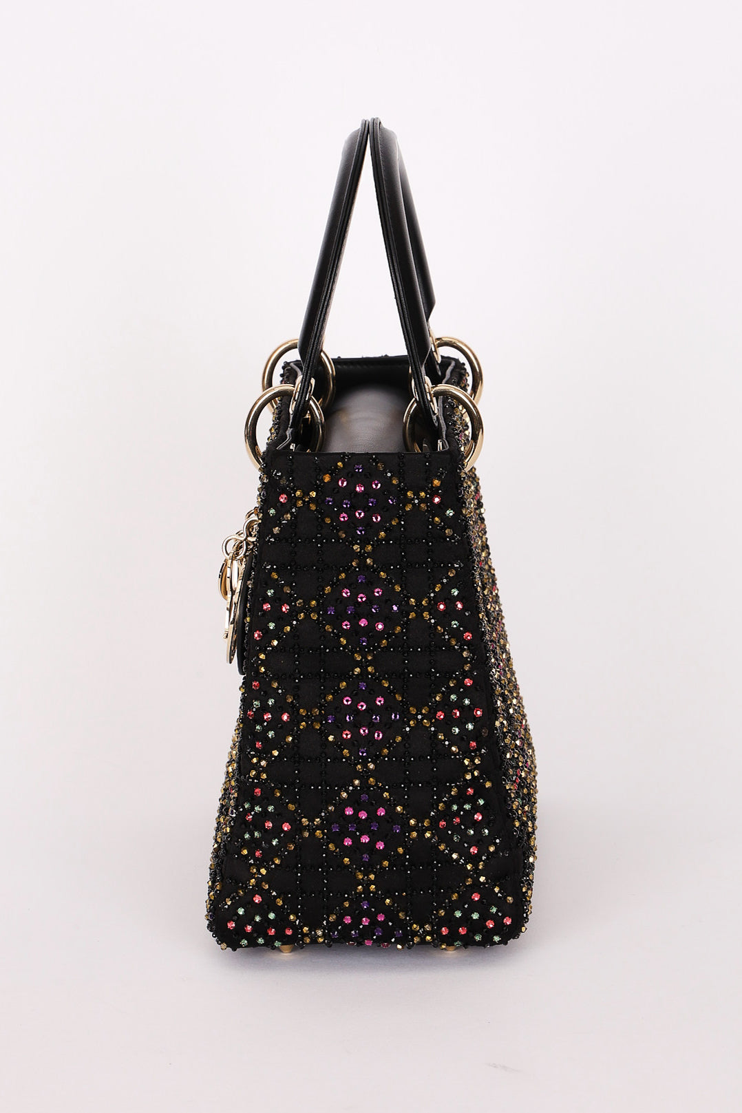 Dior Multicolor Beaded Medium Lady Black Satin