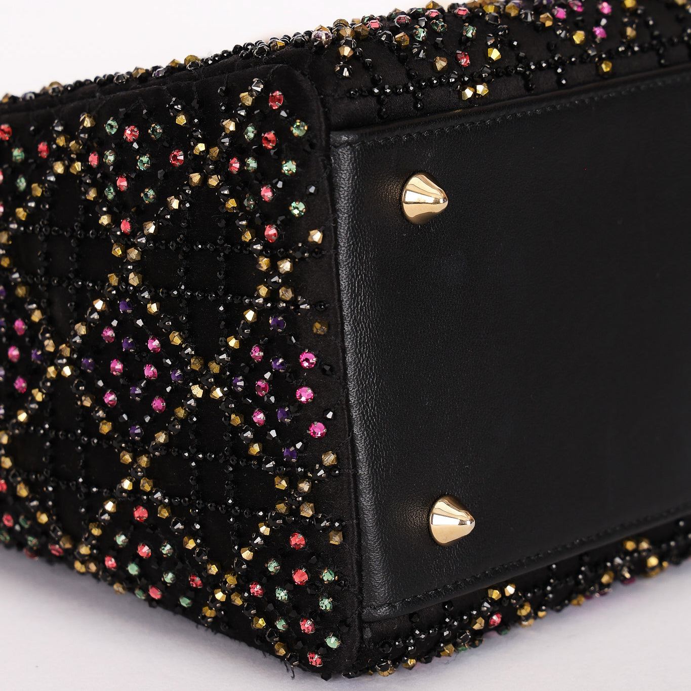 Dior Multicolor Beaded Medium Lady Black Satin