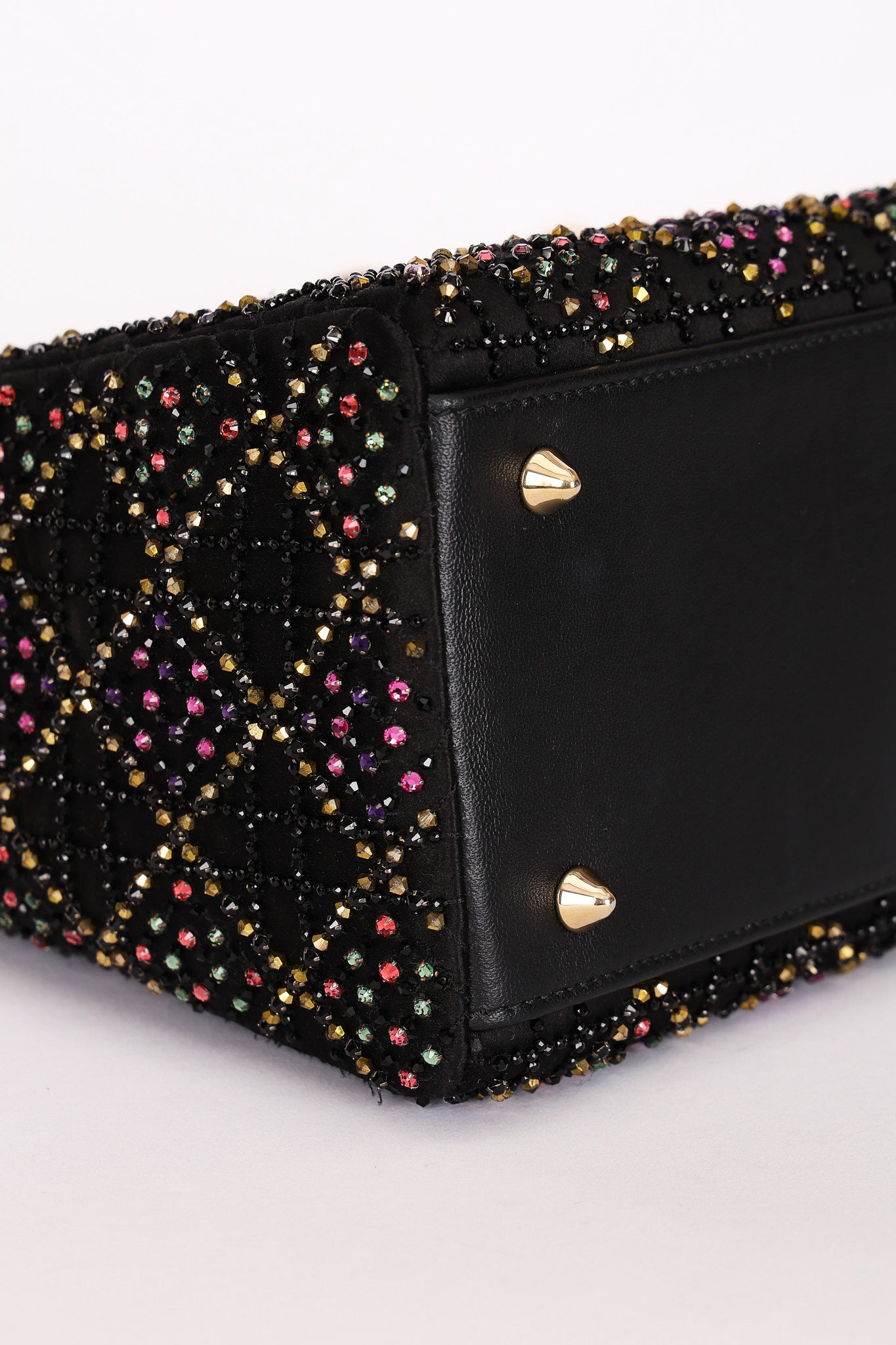 Dior Multicolor Beaded Medium Lady Black Satin
