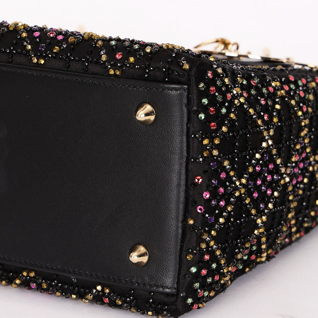 Dior Multicolor Beaded Medium Lady Black Satin