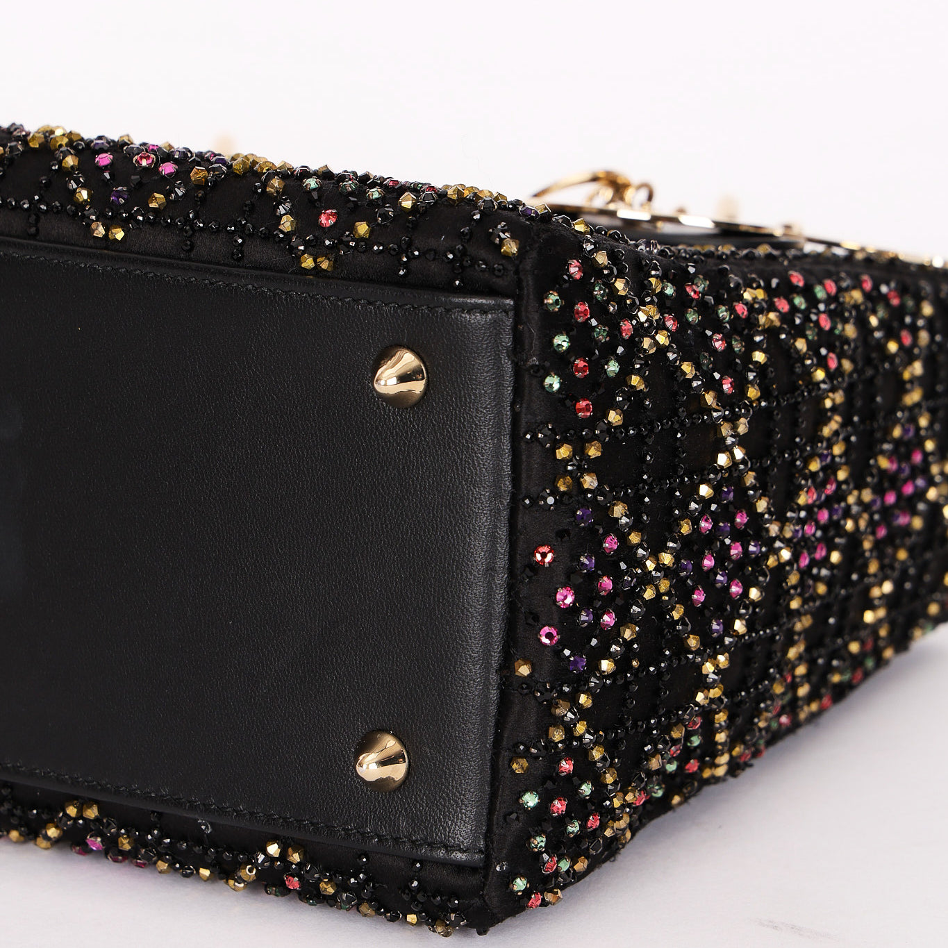 Dior Multicolor Beaded Medium Lady Black Satin