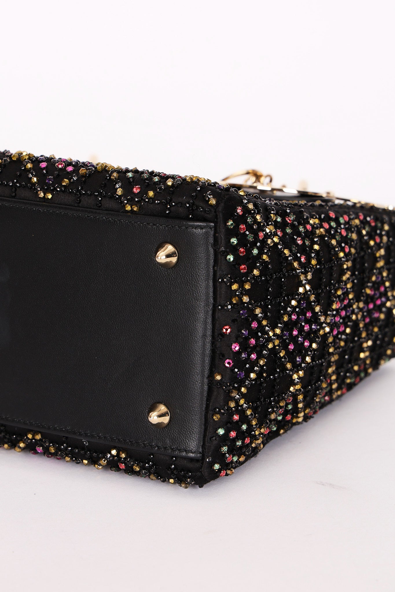 Dior Multicolor Beaded Medium Lady Black Satin