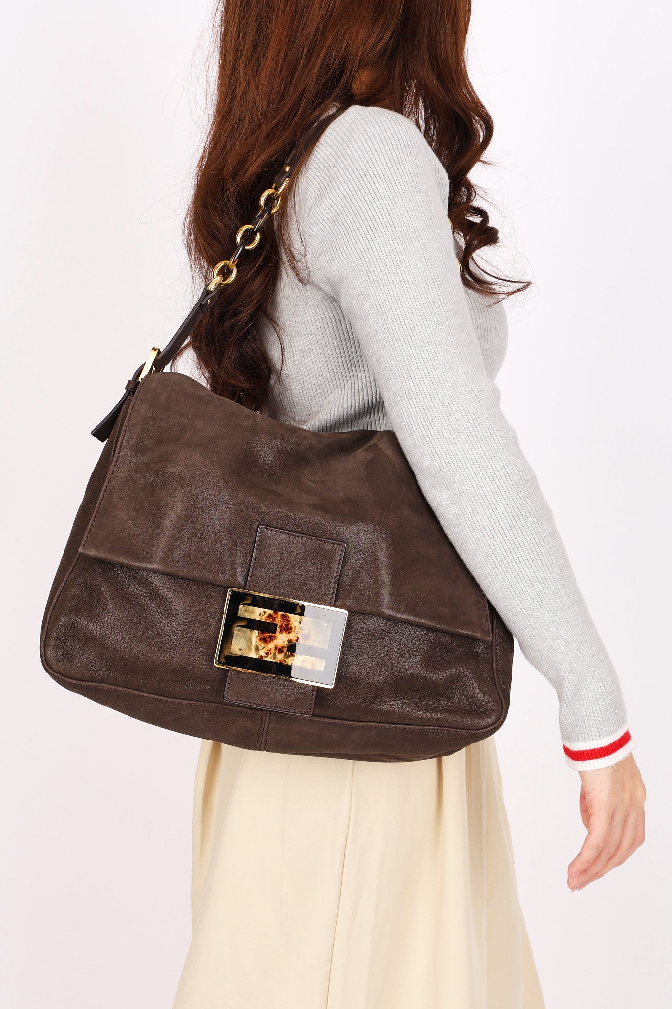 Fendi Mamma Forever Baguette Brown Nubuck Shimmer GHW