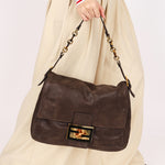Fendi Mamma Forever Baguette Brown Nubuck Shimmer GHW