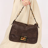 Fendi Mamma Forever Baguette Brown Nubuck Shimmer GHW