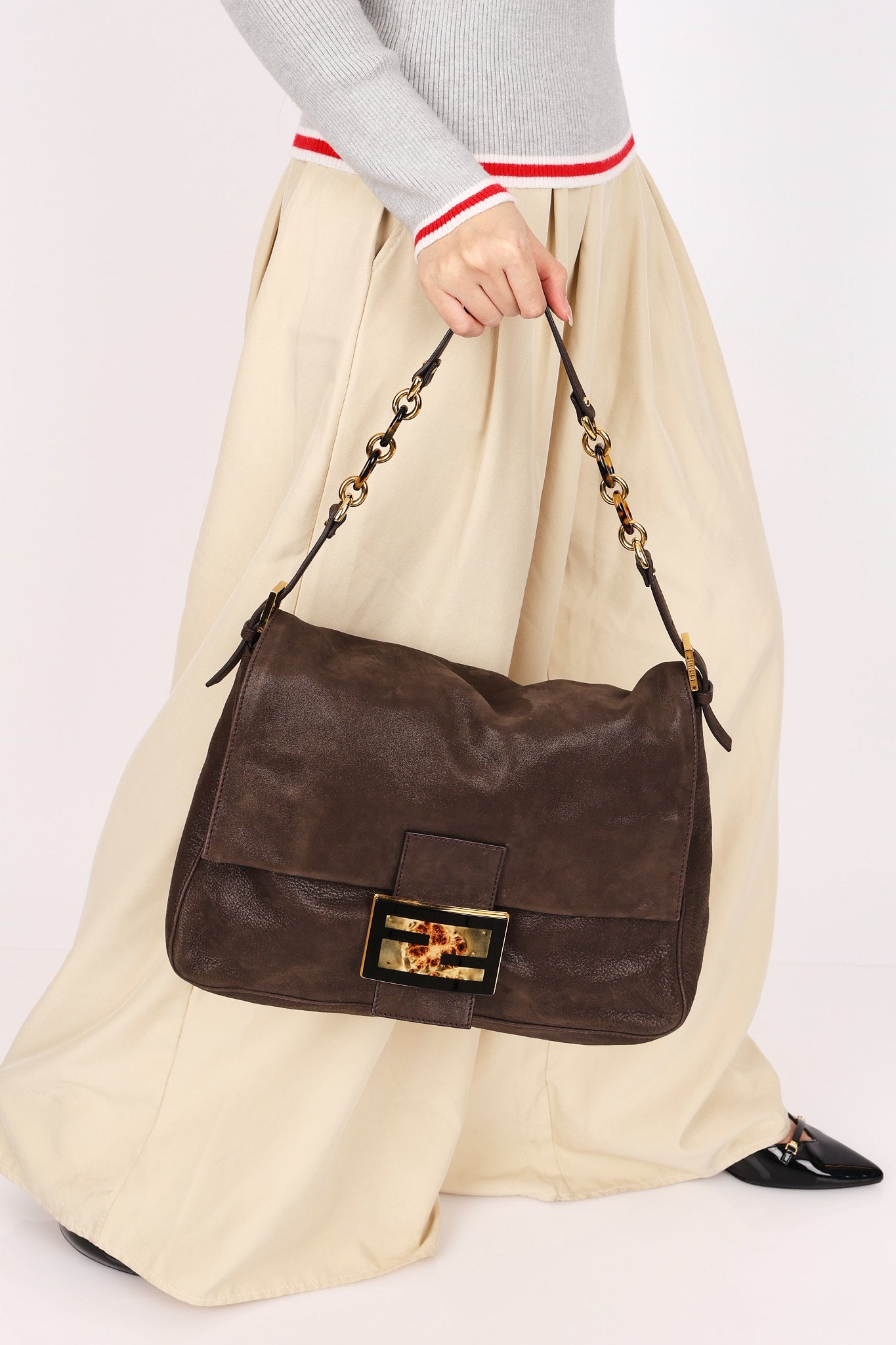 Fendi Mamma Forever Baguette Brown Nubuck Shimmer GHW