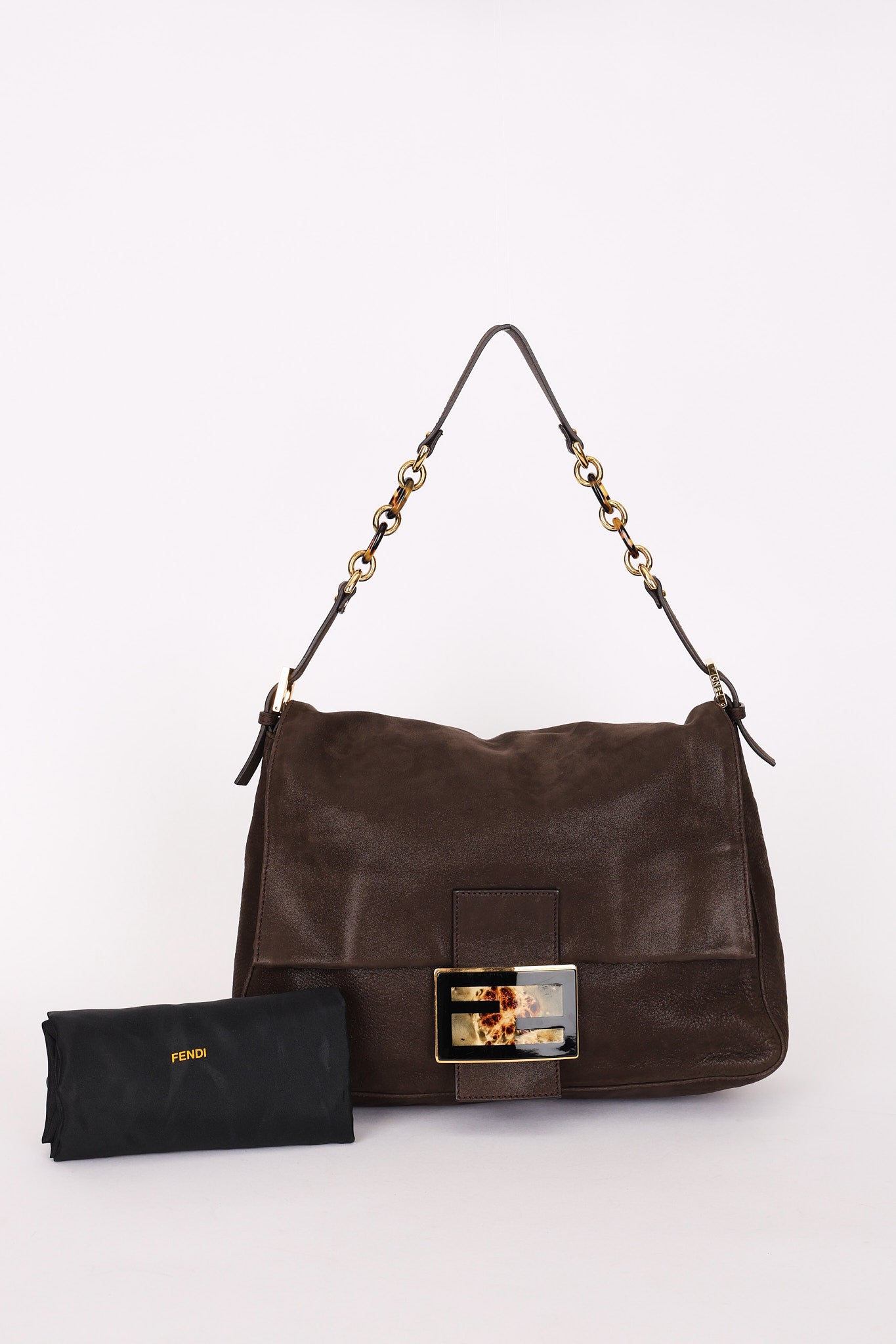 Fendi Mamma Forever Baguette Brown Nubuck Shimmer GHW