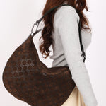 Gucci Monogram Shoulder Bag Brown Suede
