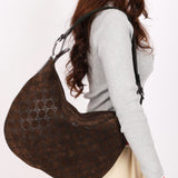 Gucci Monogram Shoulder Bag Brown Suede
