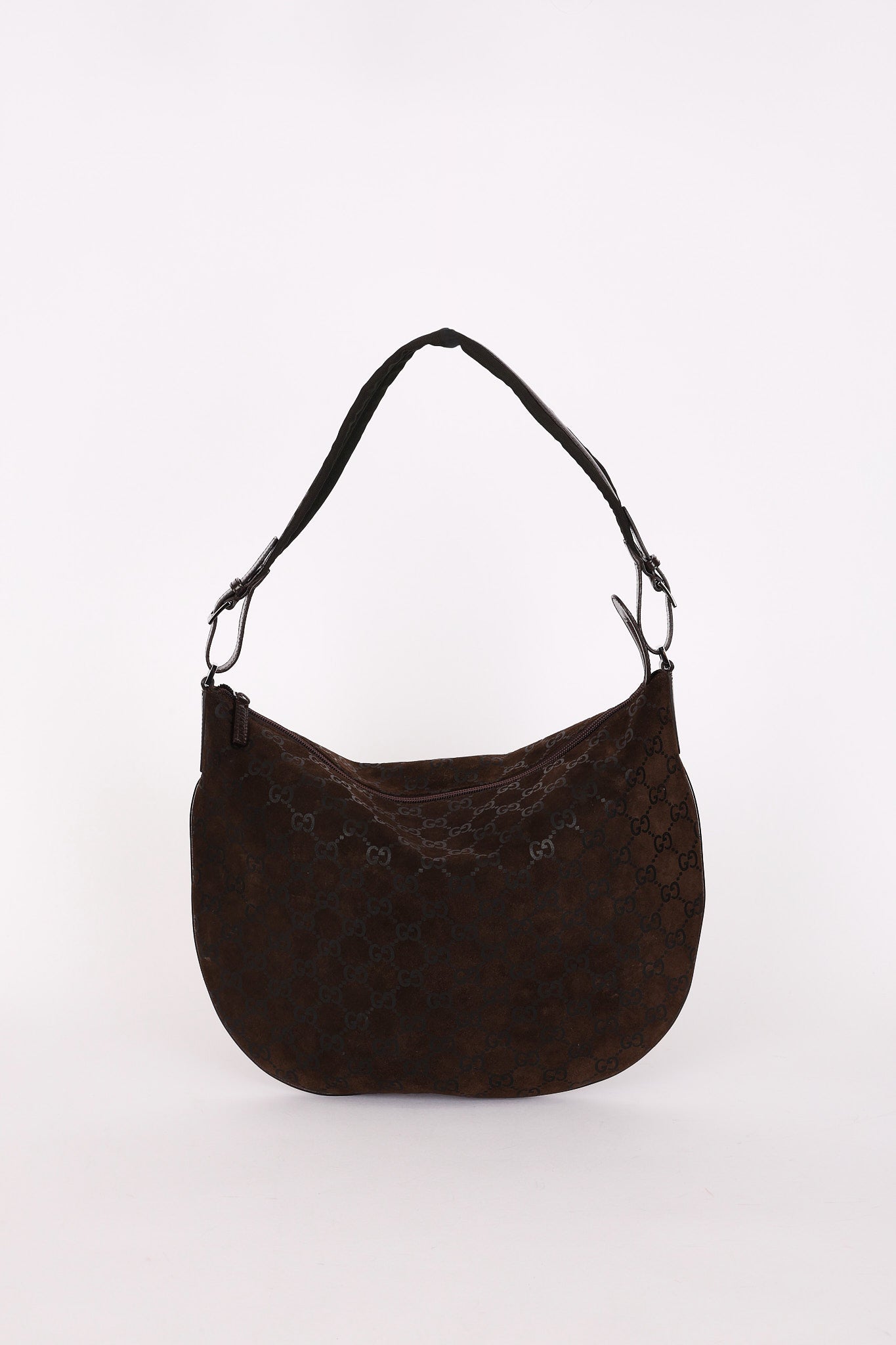 Gucci Monogram Shoulder Bag Brown Suede