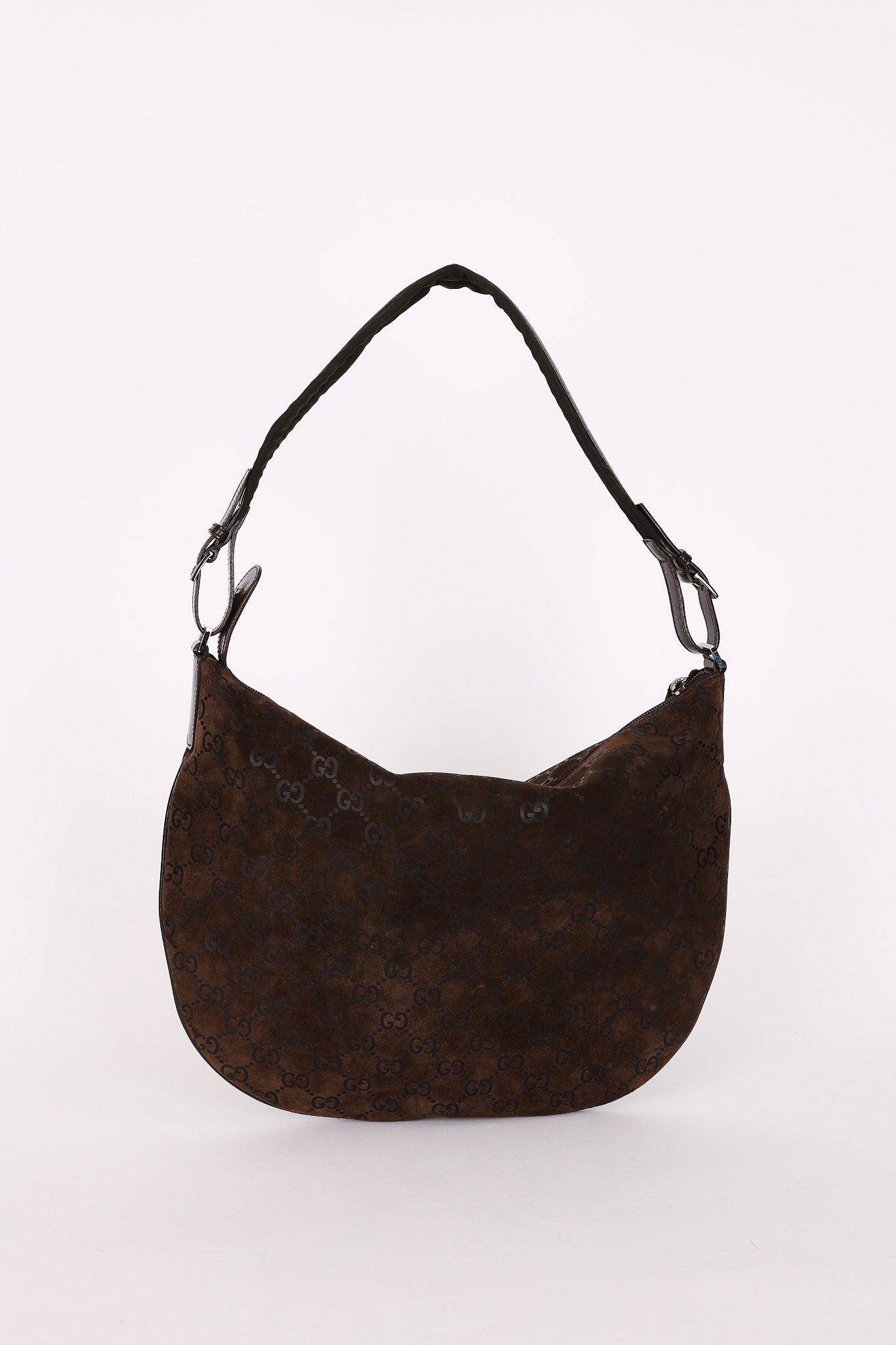 Gucci Monogram Shoulder Bag Brown Suede