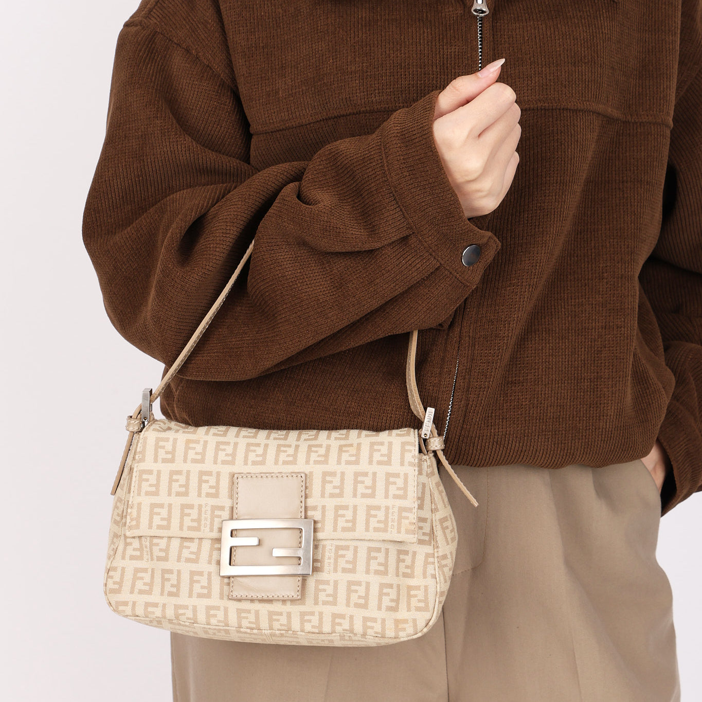 Fendi Zucchino Mini Mamma Baguette Coated Canvas