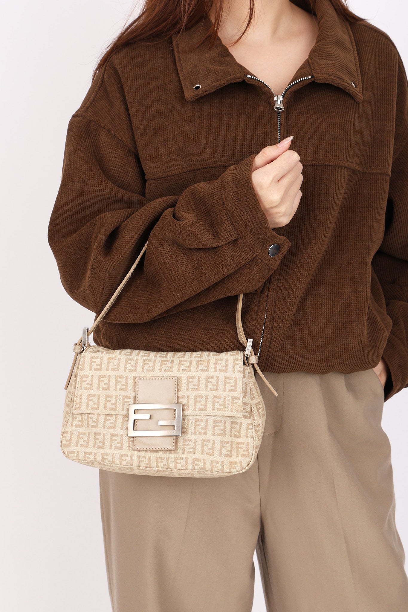 Fendi Zucchino Mini Mamma Baguette Coated Canvas