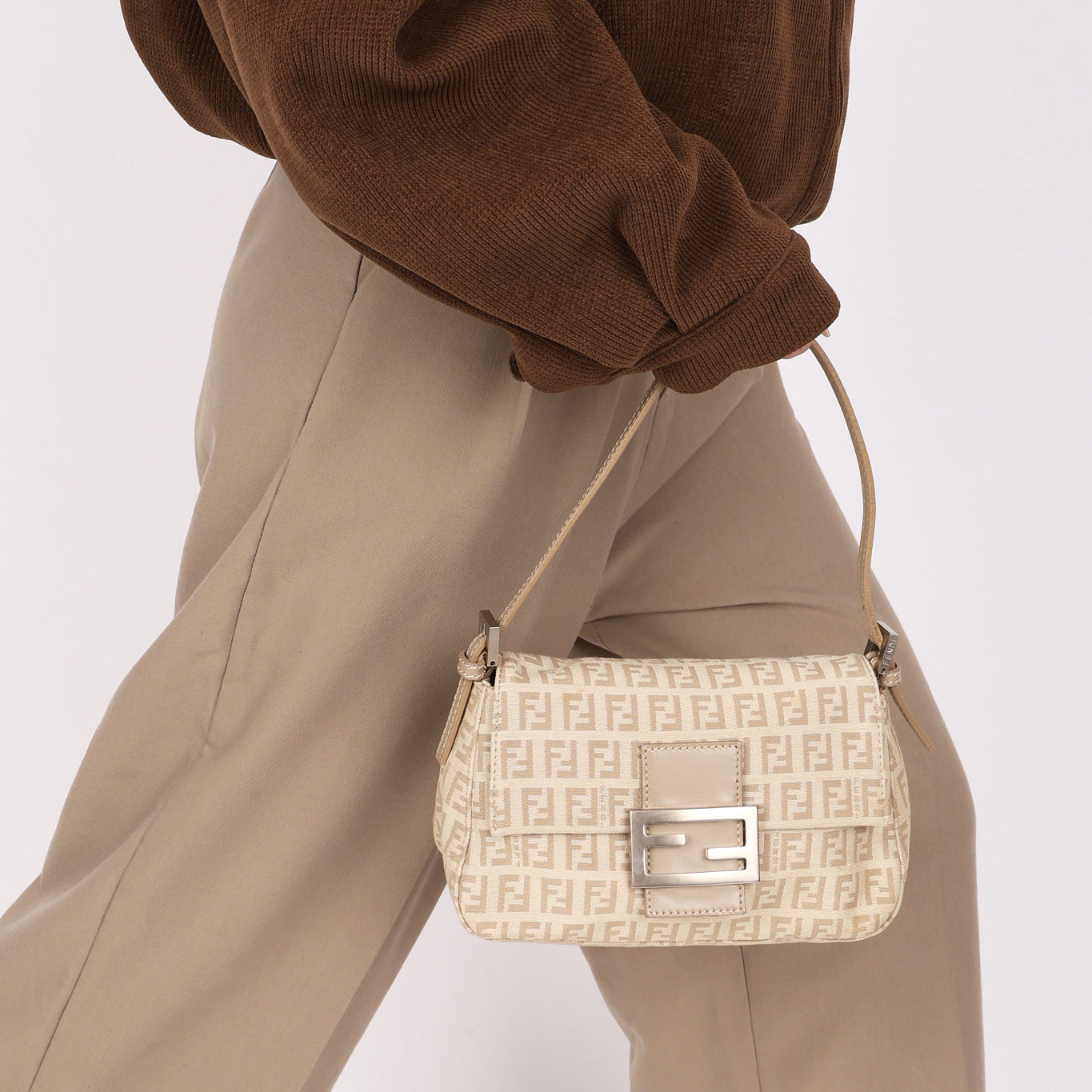 Fendi Zucchino Mini Mamma Baguette Coated Canvas