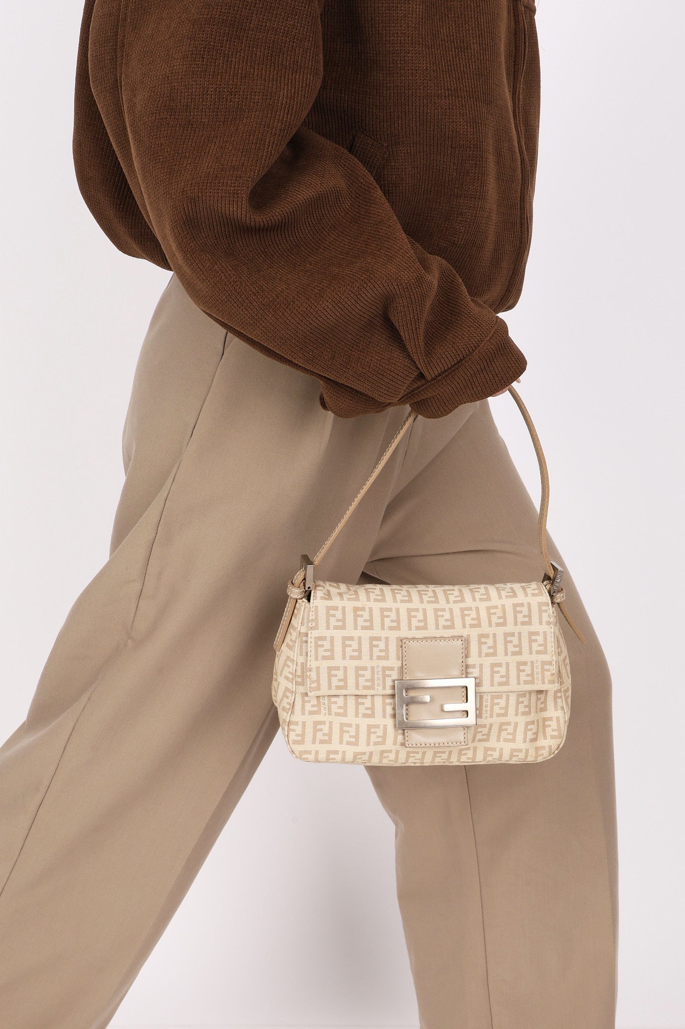 Fendi Zucchino Mini Mamma Baguette Coated Canvas