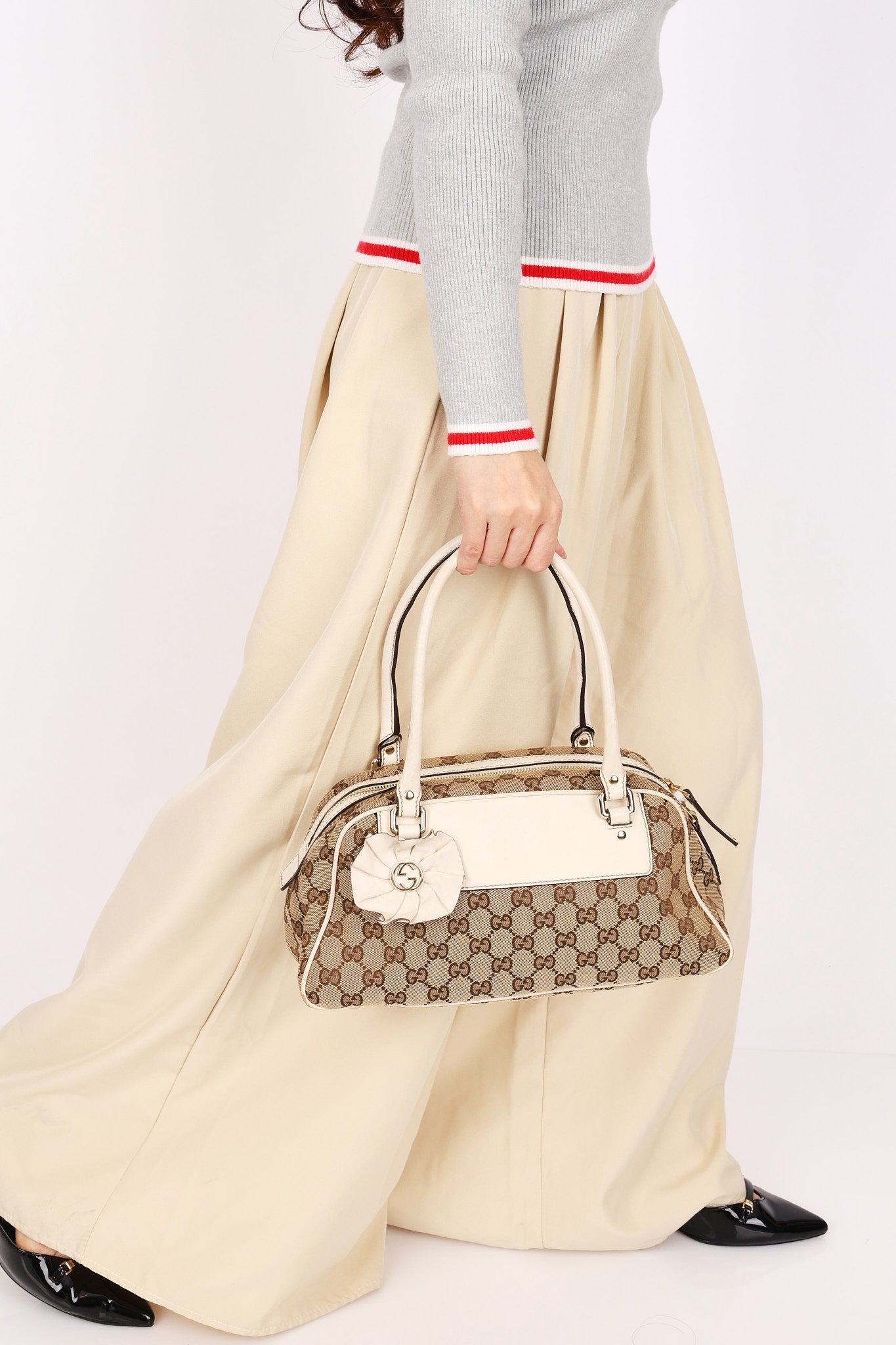Gucci Monogram Trophy Flower Boston Bag