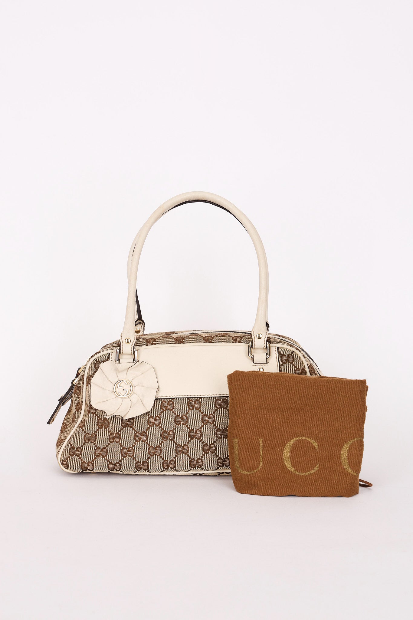 Gucci Monogram Trophy Flower Boston Bag