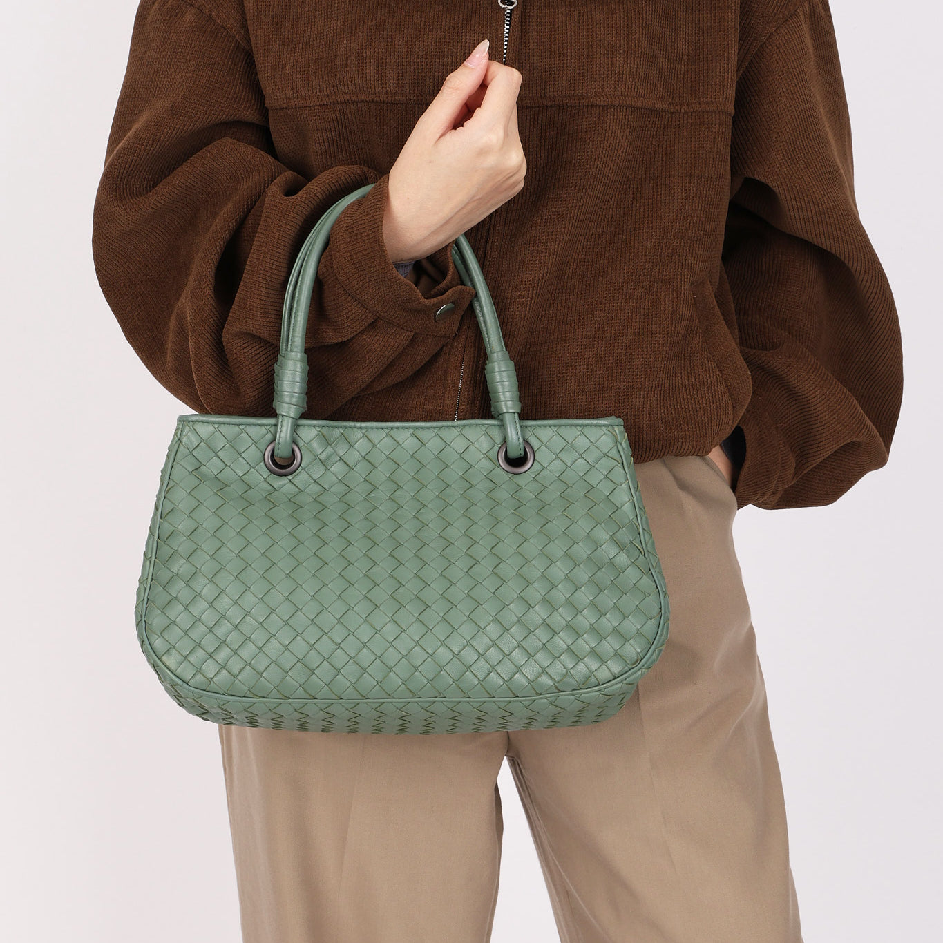 Bottega Veneta Intrecciato Top Handle Bag Sage Green