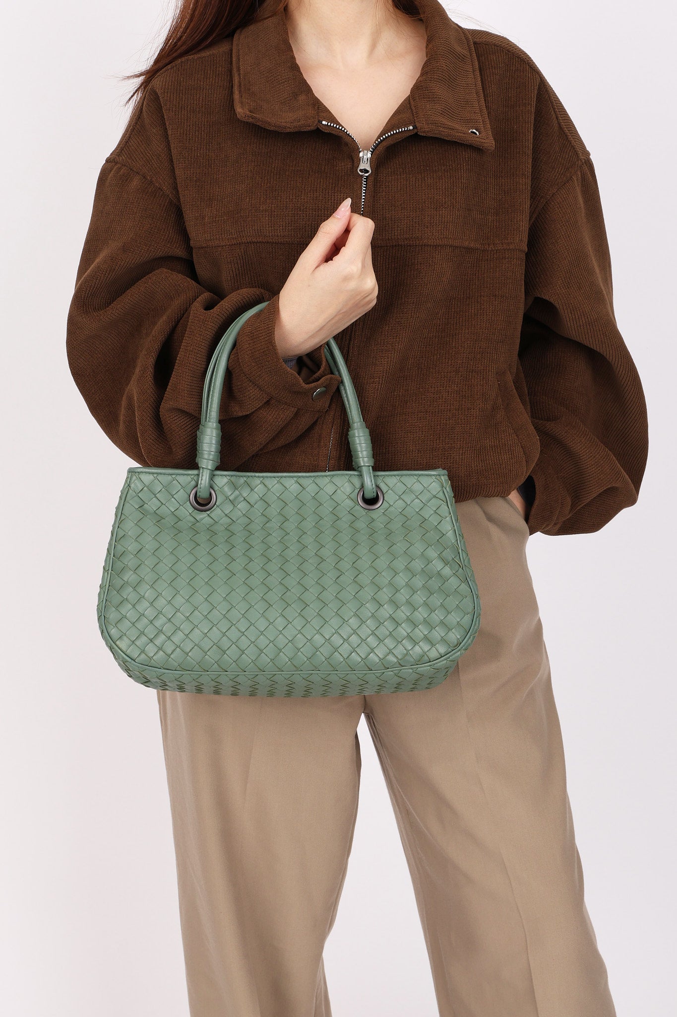 Bottega Veneta Intrecciato Top Handle Bag Sage Green