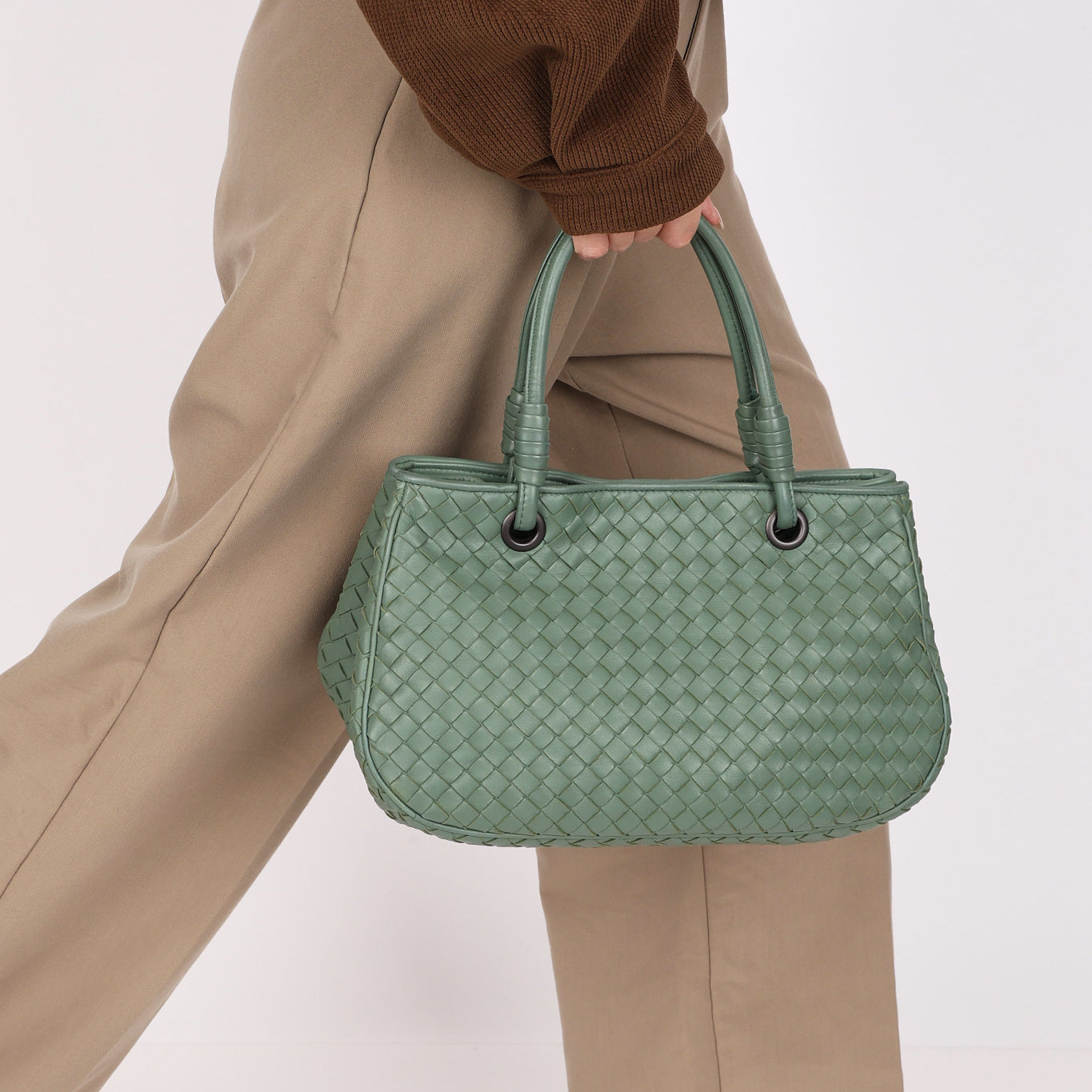 Bottega Veneta Intrecciato Top Handle Bag Sage Green