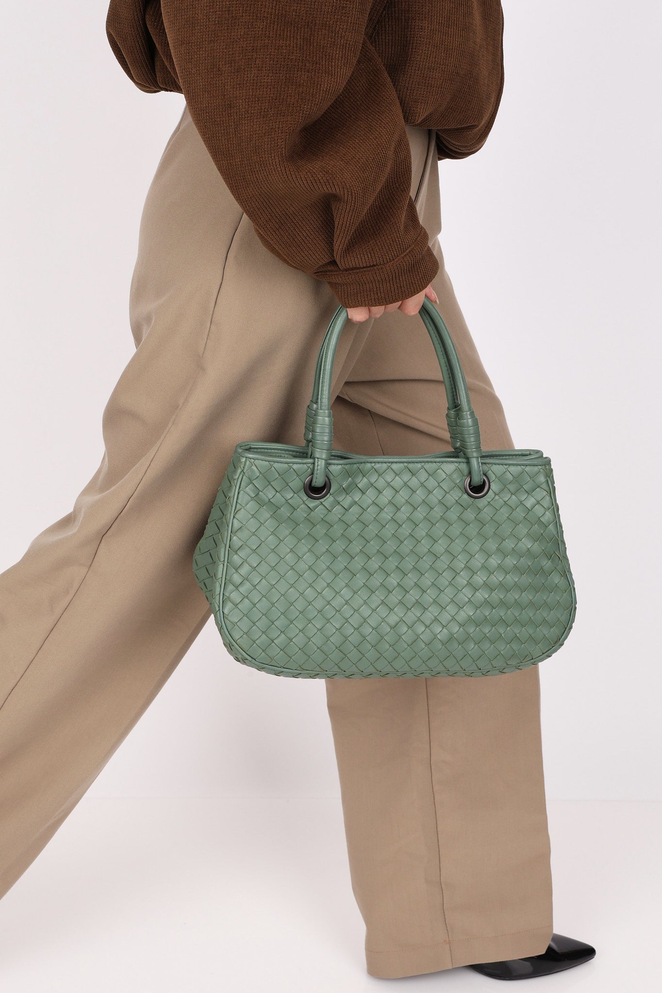 Bottega Veneta Intrecciato Top Handle Bag Sage Green