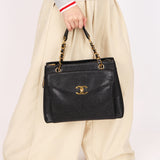 Chanel Turnlock Front Pocket Shoulder Bag Black Caviar 24K GP