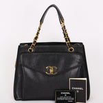 Chanel Turnlock Front Pocket Shoulder Bag Black Caviar 24K GP