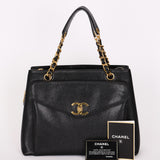 Chanel Turnlock Front Pocket Shoulder Bag Black Caviar 24K GP