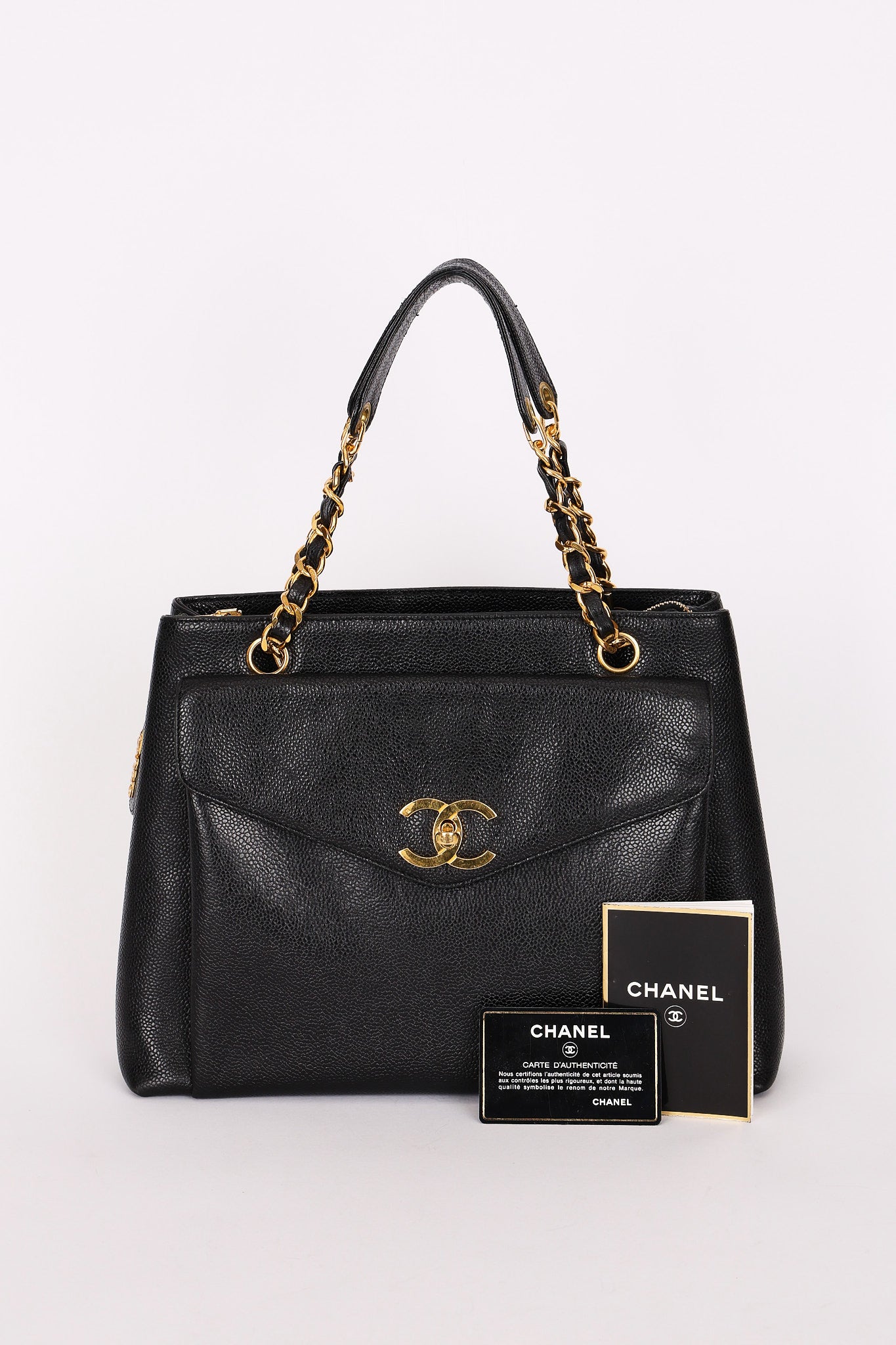 Chanel Turnlock Front Pocket Shoulder Bag Black Caviar 24K GP