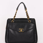 Chanel Turnlock Front Pocket Shoulder Bag Black Caviar 24K GP
