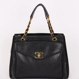 Chanel Turnlock Front Pocket Shoulder Bag Black Caviar 24K GP