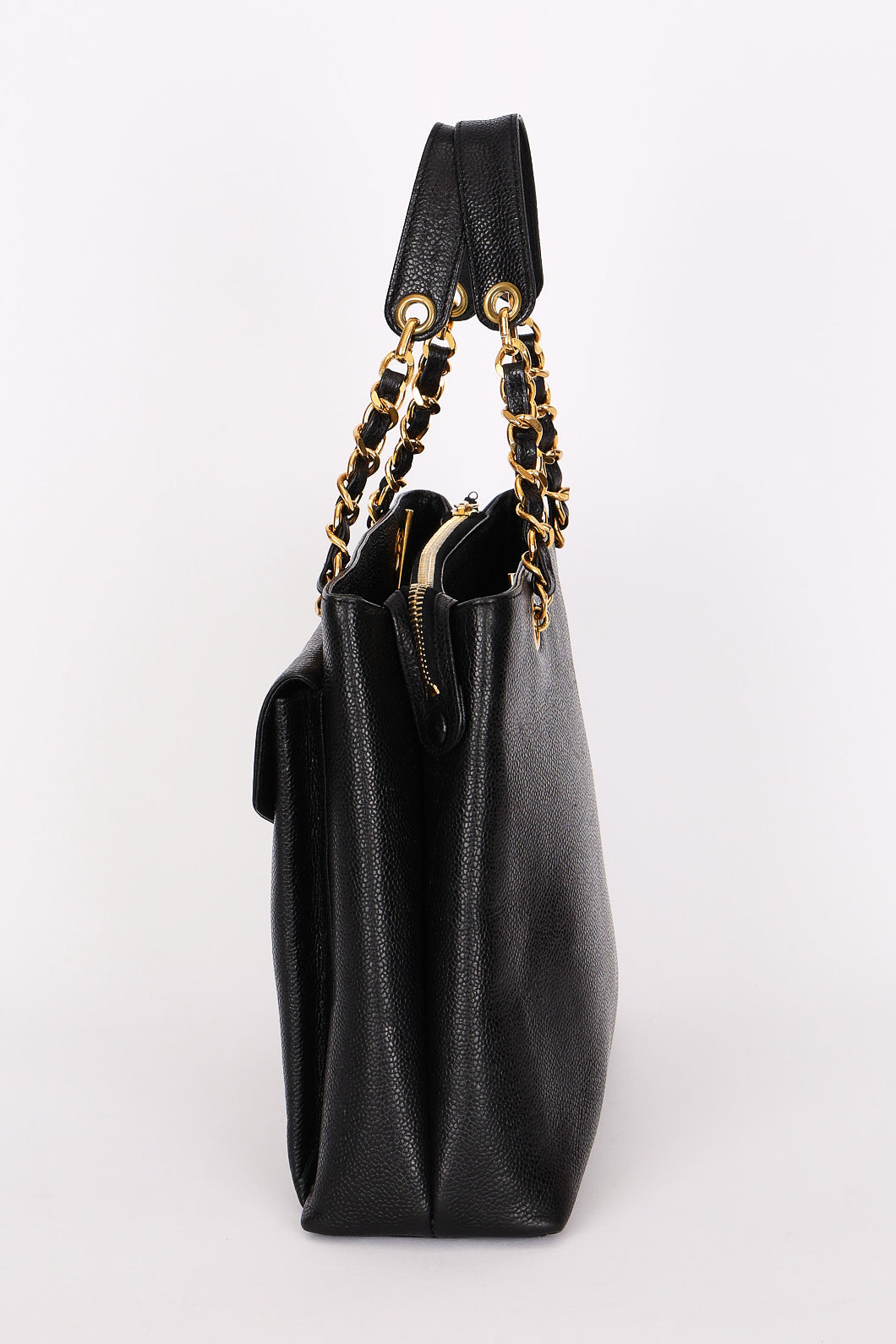 Chanel Turnlock Front Pocket Shoulder Bag Black Caviar 24K GP