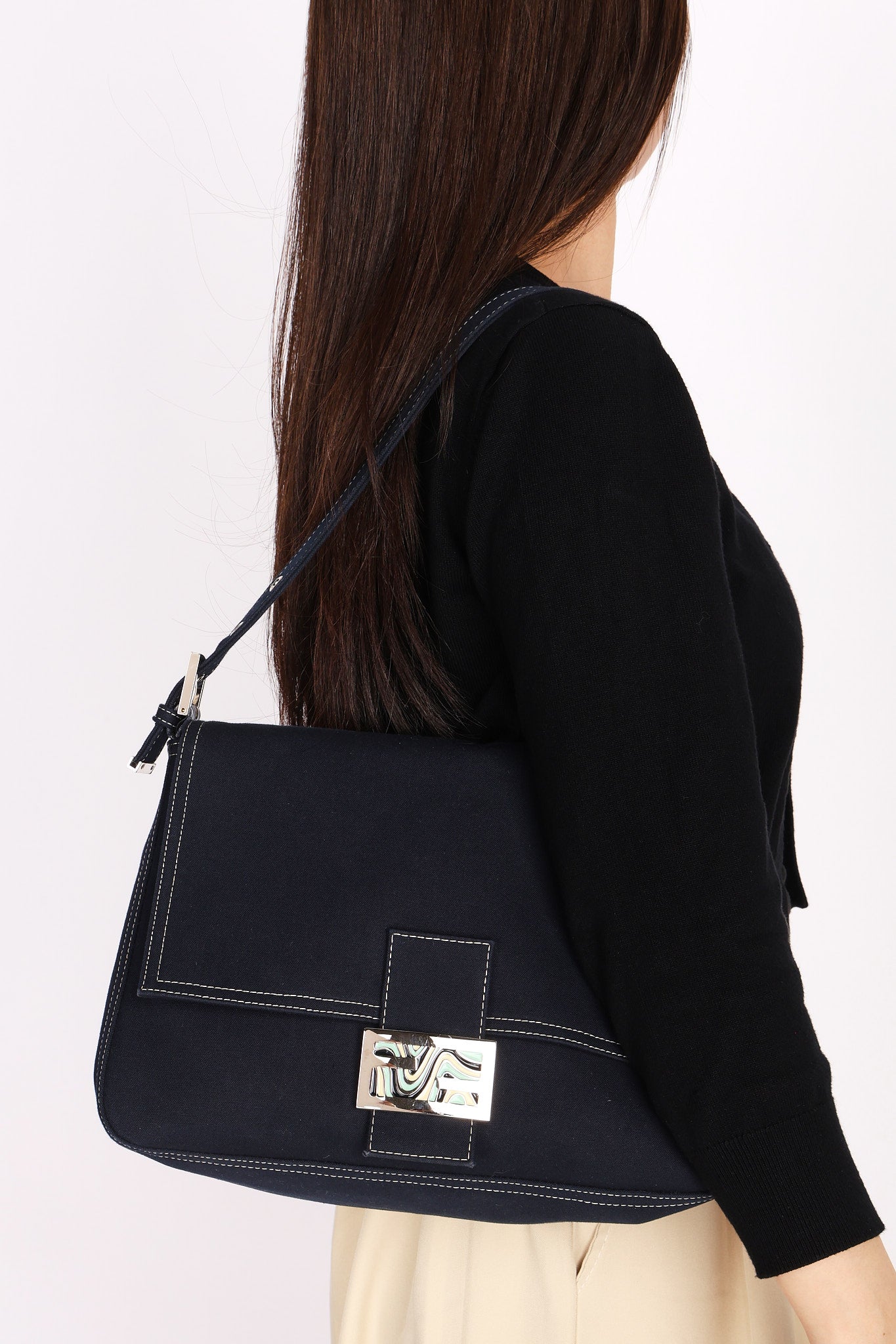 Fendi Mamma Forever Baguette Silk Denim