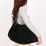 Chanel Accordion Flap Black Suede AGHW